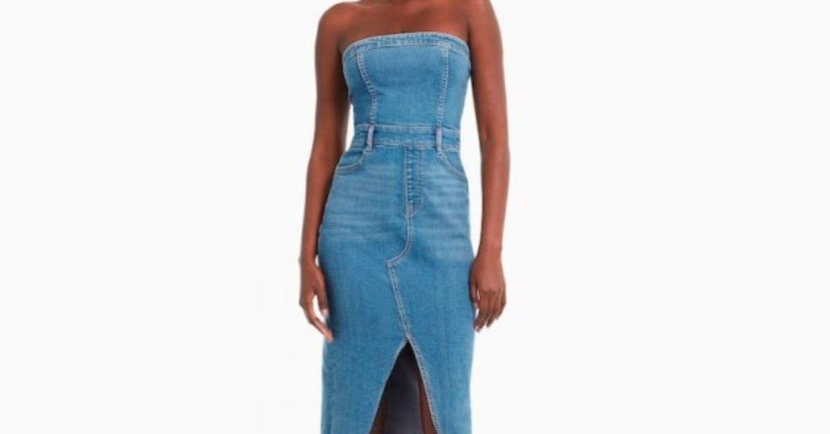 vestido denim bandeau Bershka