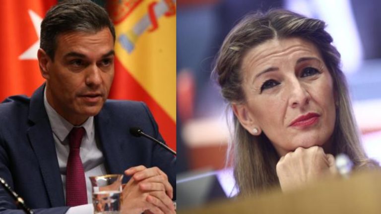 Imagen de Yolanda Díaz y Pedro Sánchez, protagonistas en el escenario de una potencial repetición de elecciones en España.